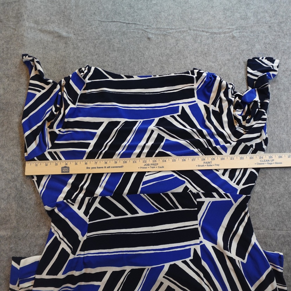 Ralph Lauren Dress Women 20W Blue Geometric Surplice Ruched Jersey Knit Sheath - Picture 8 of 10